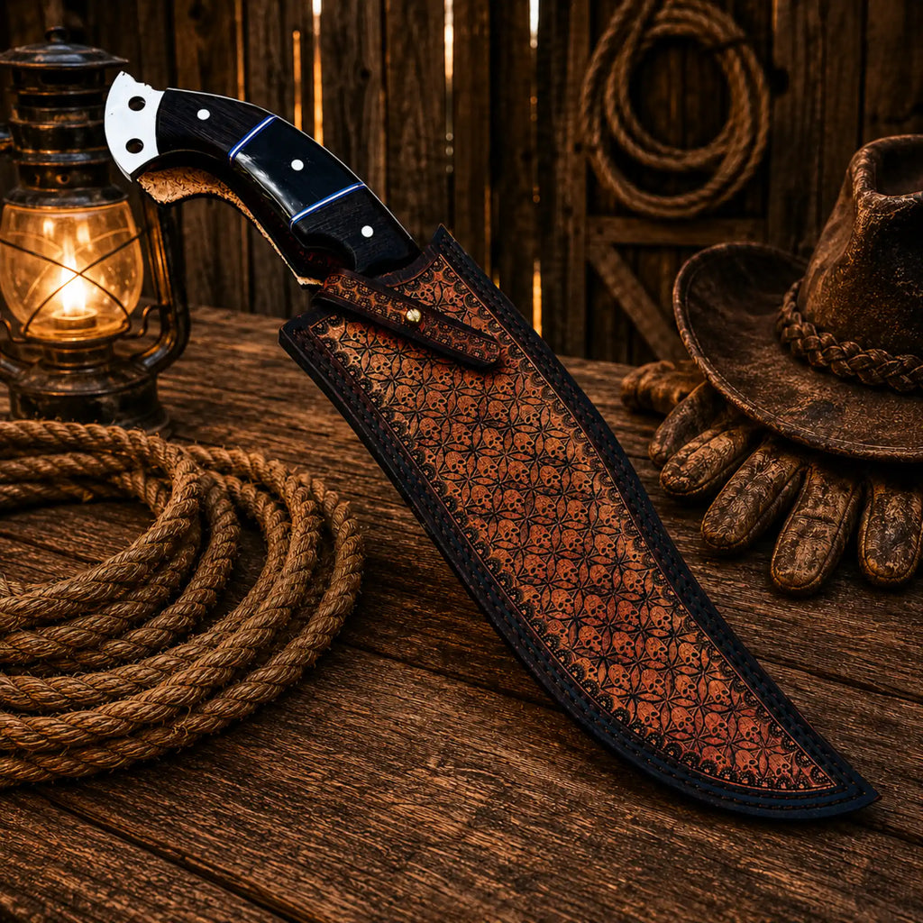 Western cowboy style D2 steel hunting knife for camping and bushcraft use