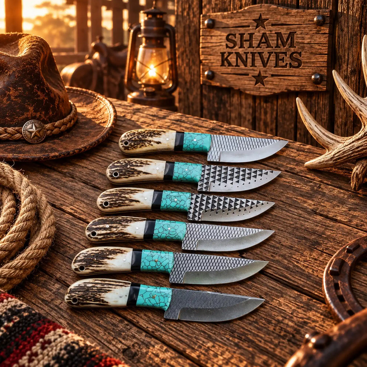 Western Wrangler six-piece rasp steel skinning knife set