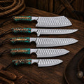Wild Frontier Chef Knife Set – D2 Steel Pine Cone Resin Handles - SHAM KNIVESchef knifeSHAM KNIVESHandmade Wild Frontier chef knife set with hammered D2 steel blades and pine cone resin handles.