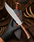 Wild Highland collector Bowie knife with Damascus blade and wood handle