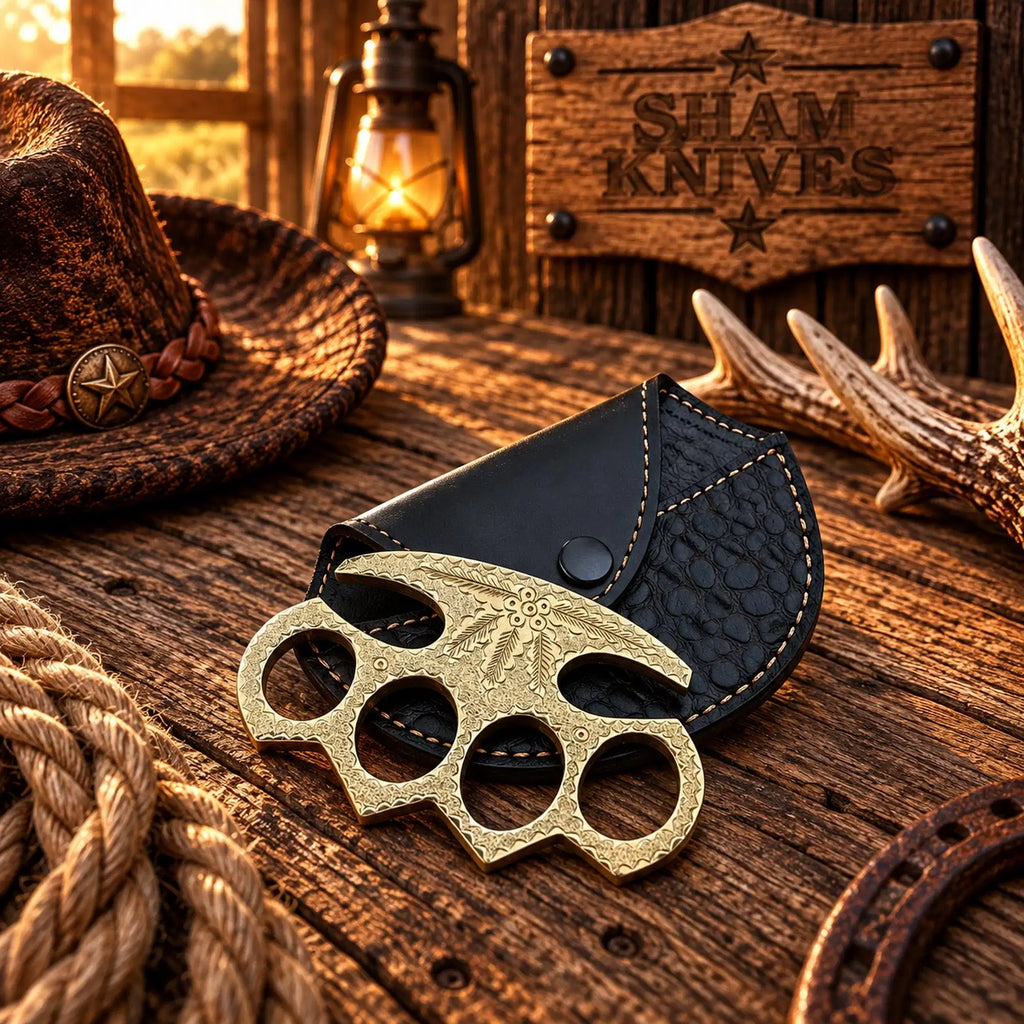 Wild West floral engraved brass knuckle cowboy collectible