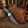 Handmade working ranch knife with Damascus steel blade and turquoise handle